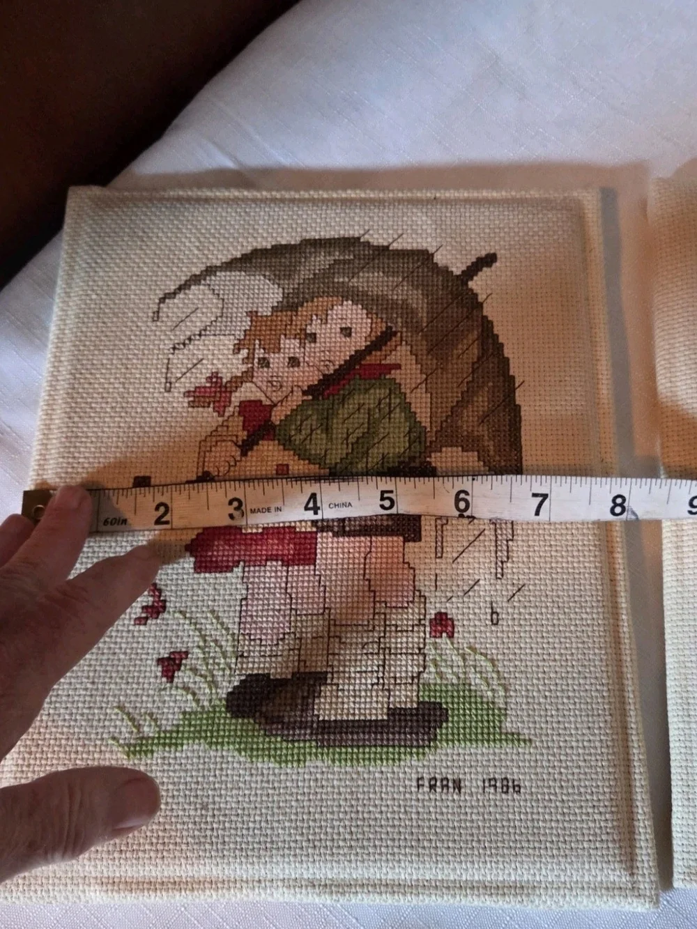 Vintage Hummel Crosstich Set Of 2, Completed, Stormy Weather